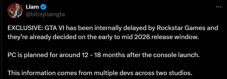 GTA6跳票？PC版可能要等到2027年